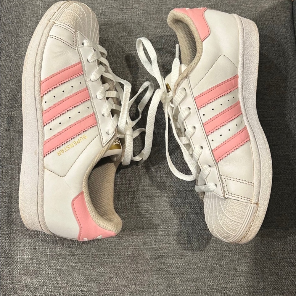 Adidas Women's White and Pink Superstar Sneakers